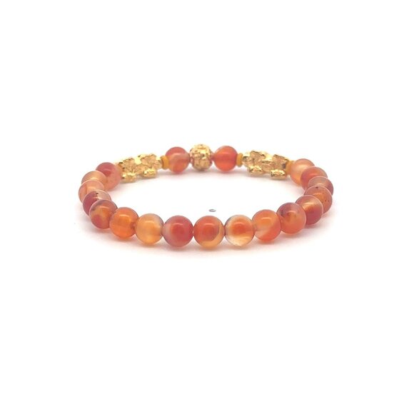 18K Gold Pixiu Piyao Coin Ball Bracelet Gemstone Carnelian 6mm July Birthstone - Picture 4 of 5